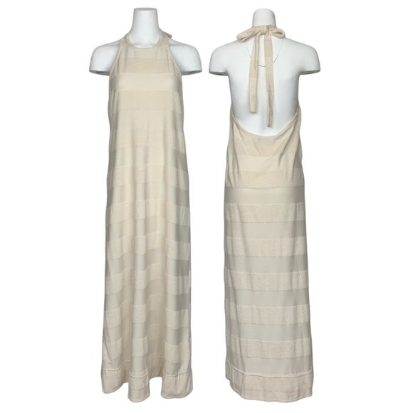 Free People FP Beach Villas Maxi Dress S Cream Terry Striped Halter Open Back - Picture 1 of 13